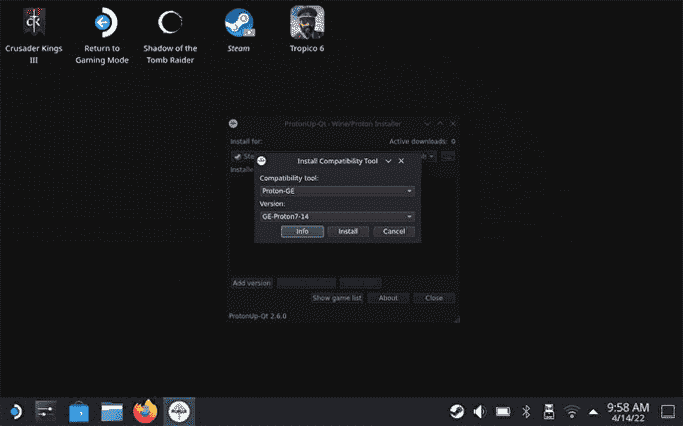 Étape 4 de l'installation de Proton GE sur le Steam Deck : Cliquez sur 