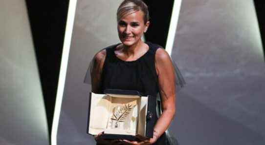 Julia Ducournau poses with the Palme d'Or 'Best Movie Award' for 'Titane' Closing Ceremony, during the 74th International Cannes Film Festival, at Palais des Festivals, Cannes FRANCE - 17/07/2021 (Sipa via AP Images)