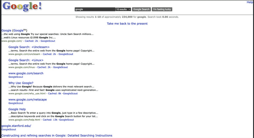 Google dans l'oeuf de Pâques 1998