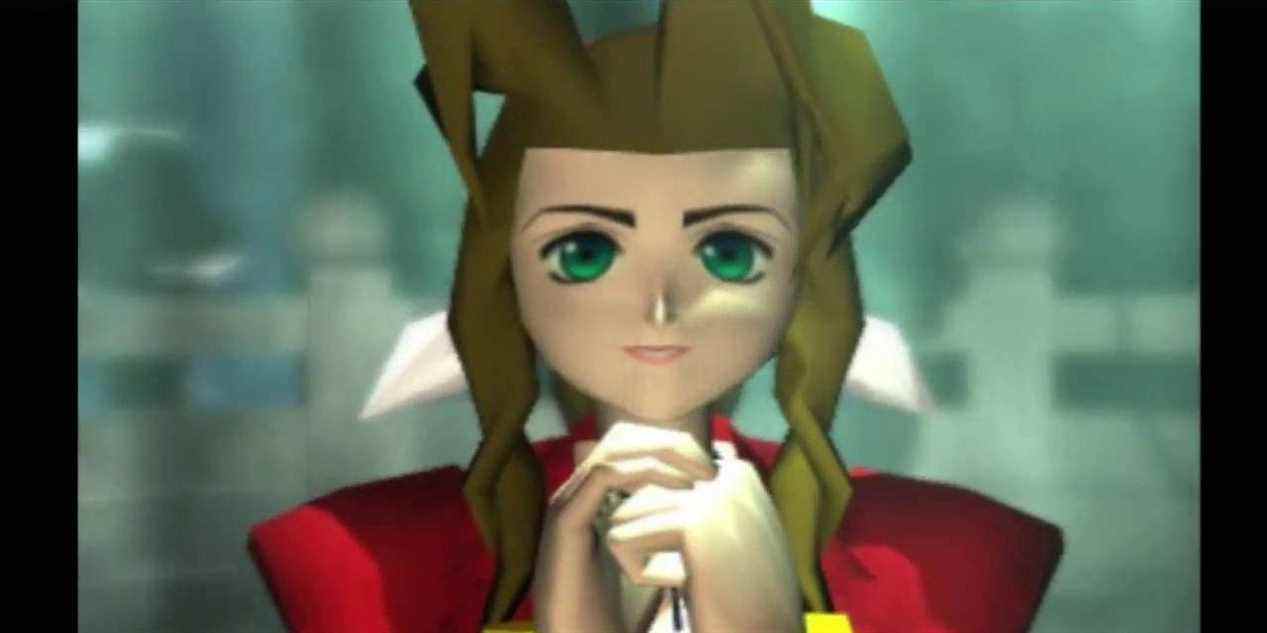 Aerith priant pendant sa scène de mort dans Final Fantasy 7