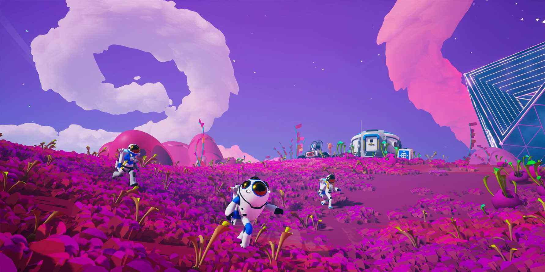 Astroneer-rose-et-violet-planète-être-exploré-par-astronaughts