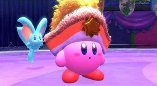 Noble Ranger Kirby and Elfilin in a Kirby and the Forgotten Land cutscene