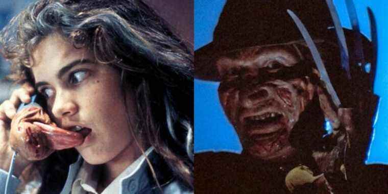 Split image of Nancy Thompson and Freddy Krueger in A Nightmare On Elm Street