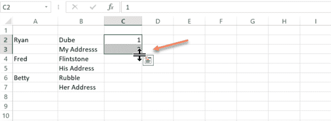 cellule de remplissage automatique excel