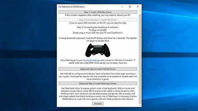 Une capture d'écran de DS4Windows avec les pilotes du contrôleur PlayStation installés.