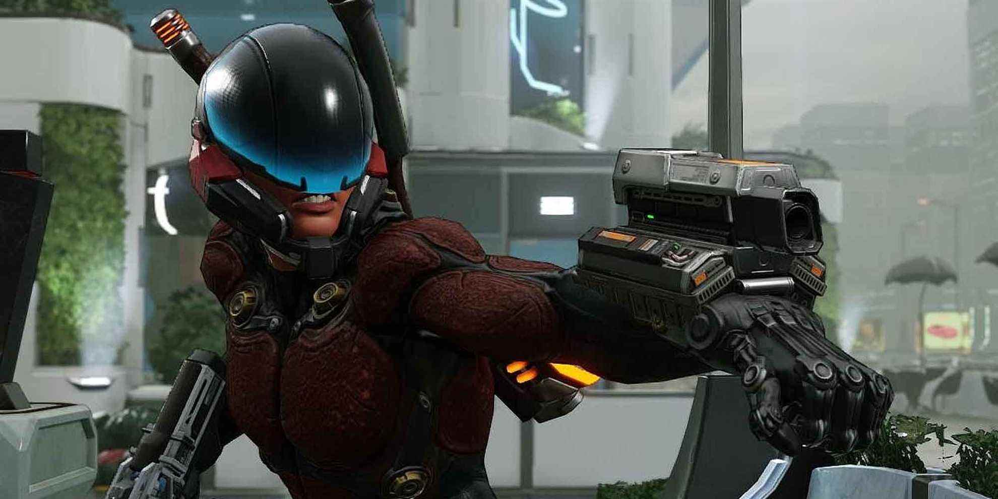 A soldier wearing the Warden Armor in Xcom 2