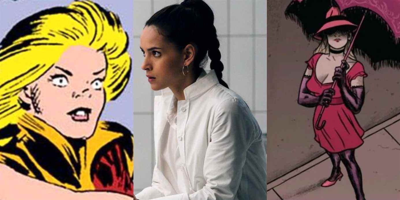 A split image depicts Martine Bancroft in the 1970s Marvel comics, in Sony's Morbius movie, and in modern Marvel comics