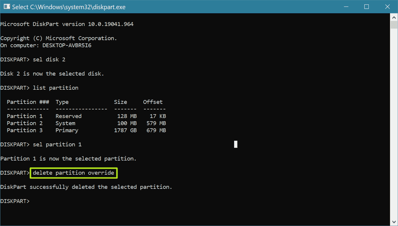 Entrez le remplacement de la partition de suppression