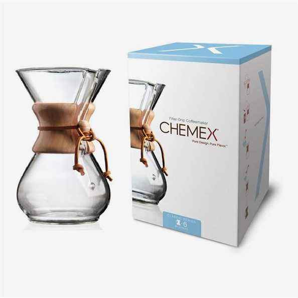 Cafetière classique en verre verseur Chemex, 6 tasses