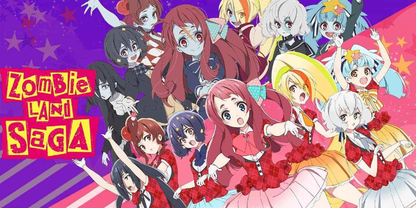 Photo de groupe de toutes les idoles de l'anime Zombieland Saga.