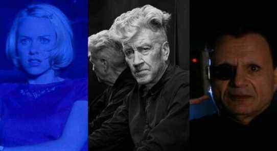 Split image of Naomi Watts in Mulholland Drive, David Lynch, and the Mystery Man in Lost Highway