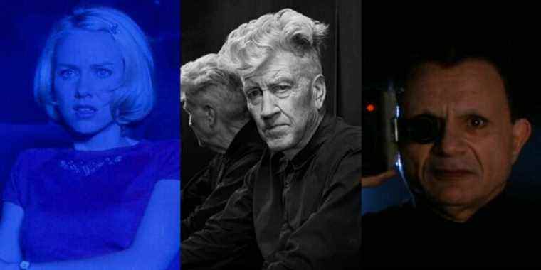 Split image of Naomi Watts in Mulholland Drive, David Lynch, and the Mystery Man in Lost Highway