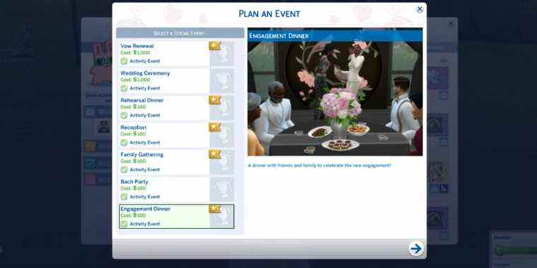 engagement dinner event in the sims 4