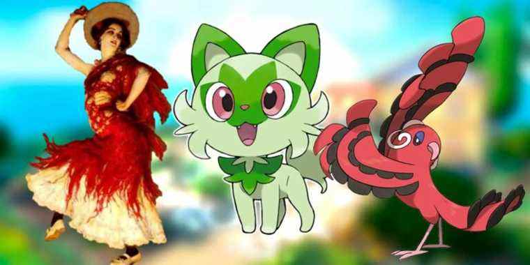 pokemon scarlet violet starters sprigatito evolutions type combinations inspirations spain spanish culture flamenco music flamenco dancer oricorio bipedal quadrupedal