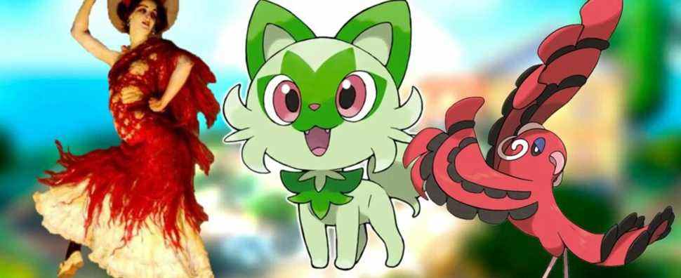 pokemon scarlet violet starters sprigatito evolutions type combinations inspirations spain spanish culture flamenco music flamenco dancer oricorio bipedal quadrupedal