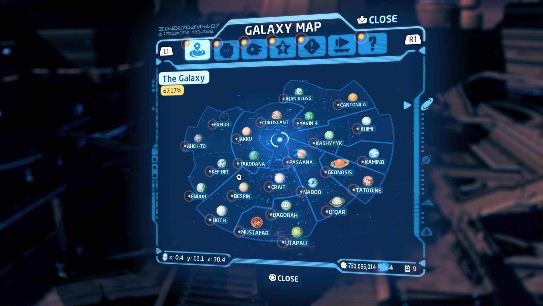 La carte de la galaxie dans LEGO Star Wars : La saga Skywalker