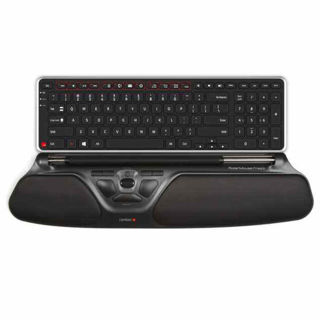 La RollerMouse Free3 se place devant le clavier au lieu d'être sur le côté. 