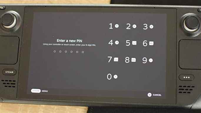 Étape 4 de la configuration de l'écran de verrouillage du Steam Deck : saisissez un nouveau code PIN, puis saisissez-le à nouveau pour confirmer.