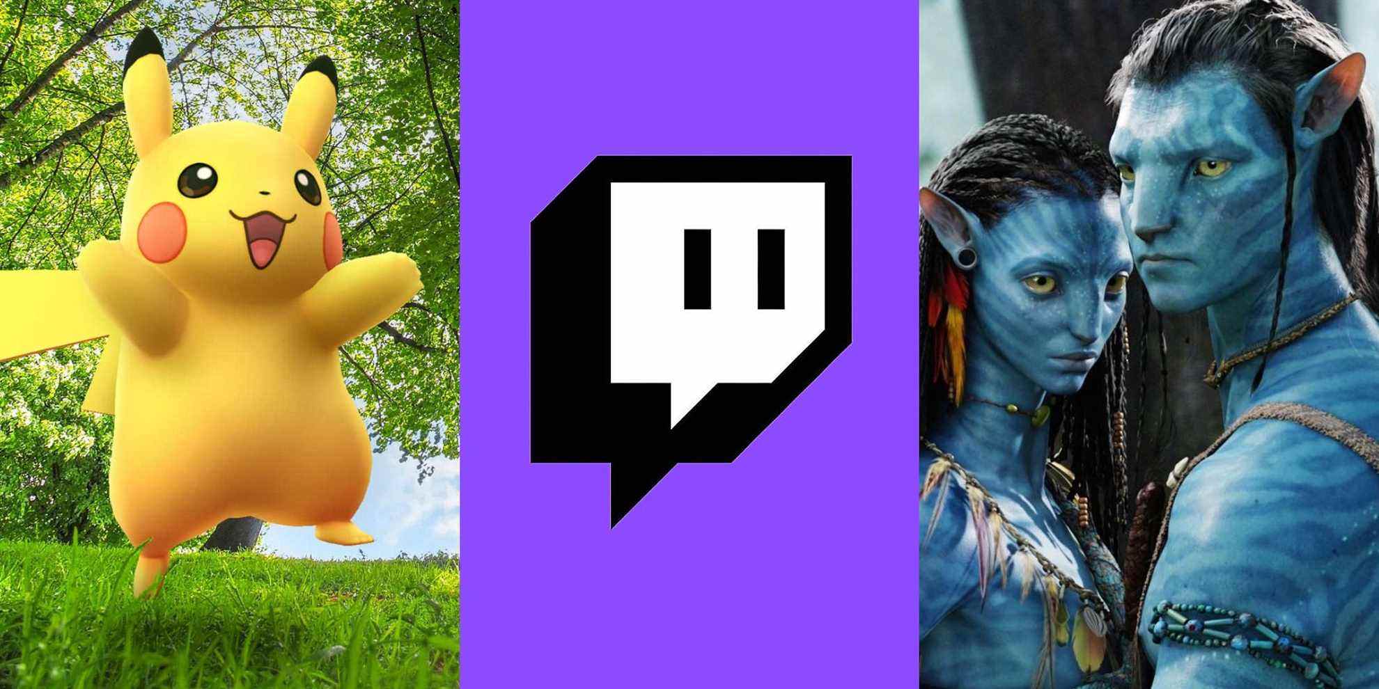 Pikachu, the twitch logo, and the main characters from James Cameron's Avatar