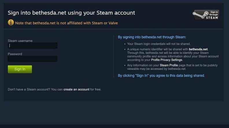 Lien de compte Bethesda Steam