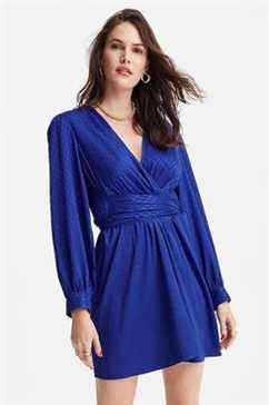 Express Jacquard Satin Tie-Waist Mini-robe à manches longues