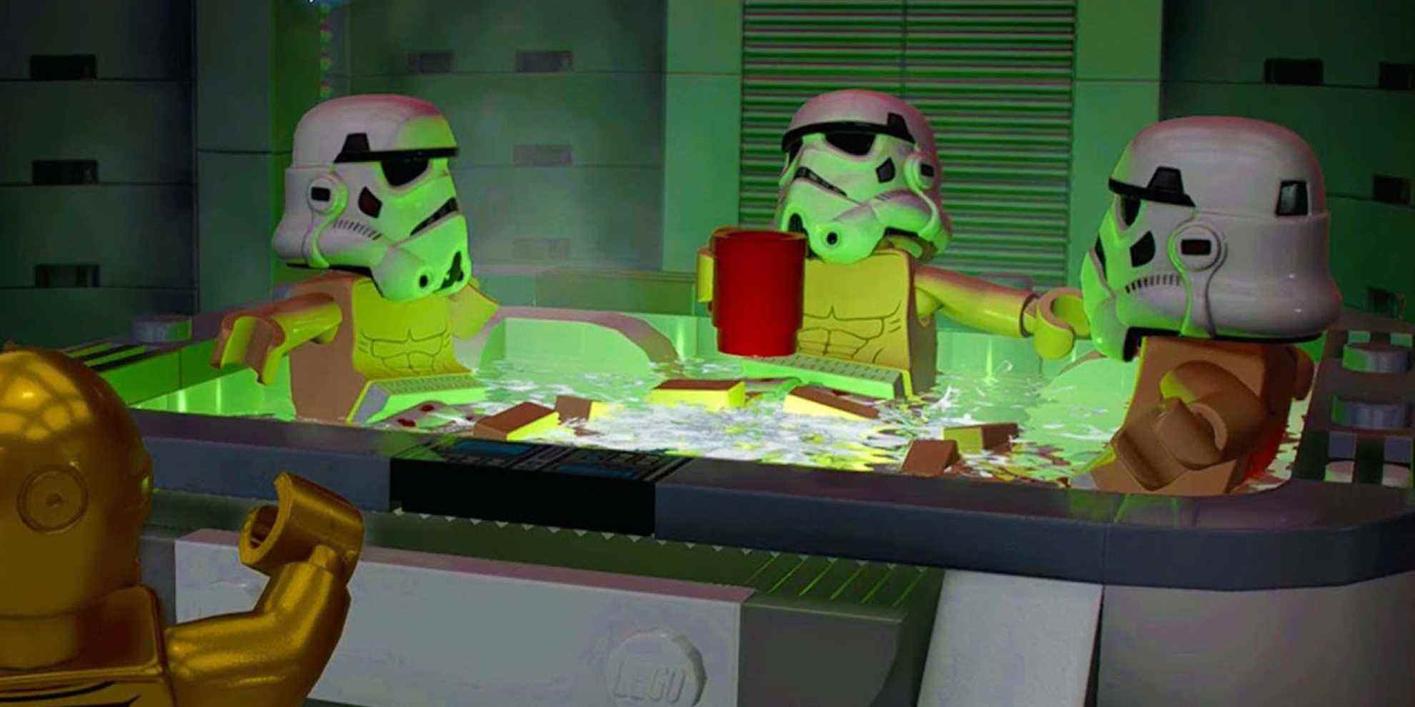 Stormtroopers dans un bain à remous dans Lego Star Wars: La saga Skywalker