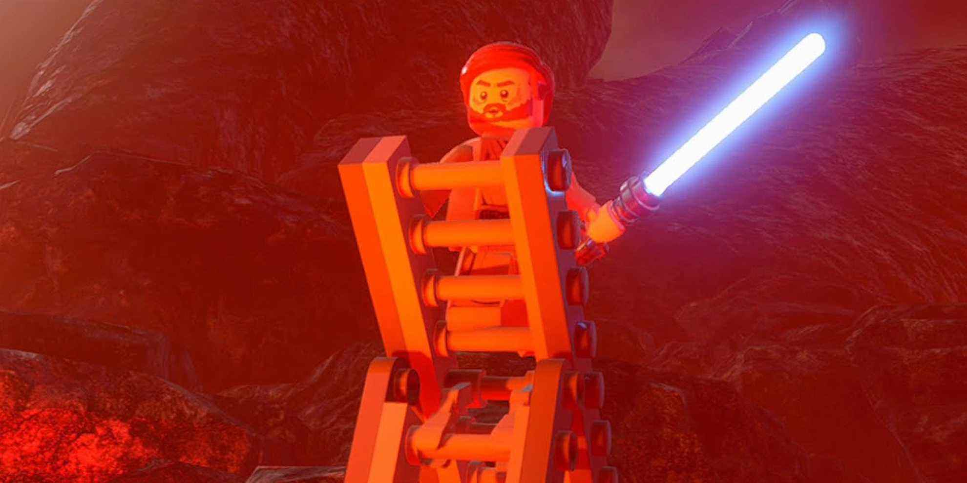 Obi-Wan sur une échelle dans Lego Star Wars : La saga Skywalker