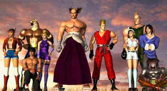 tekken 2 characters lining up in front of a cloudy sky