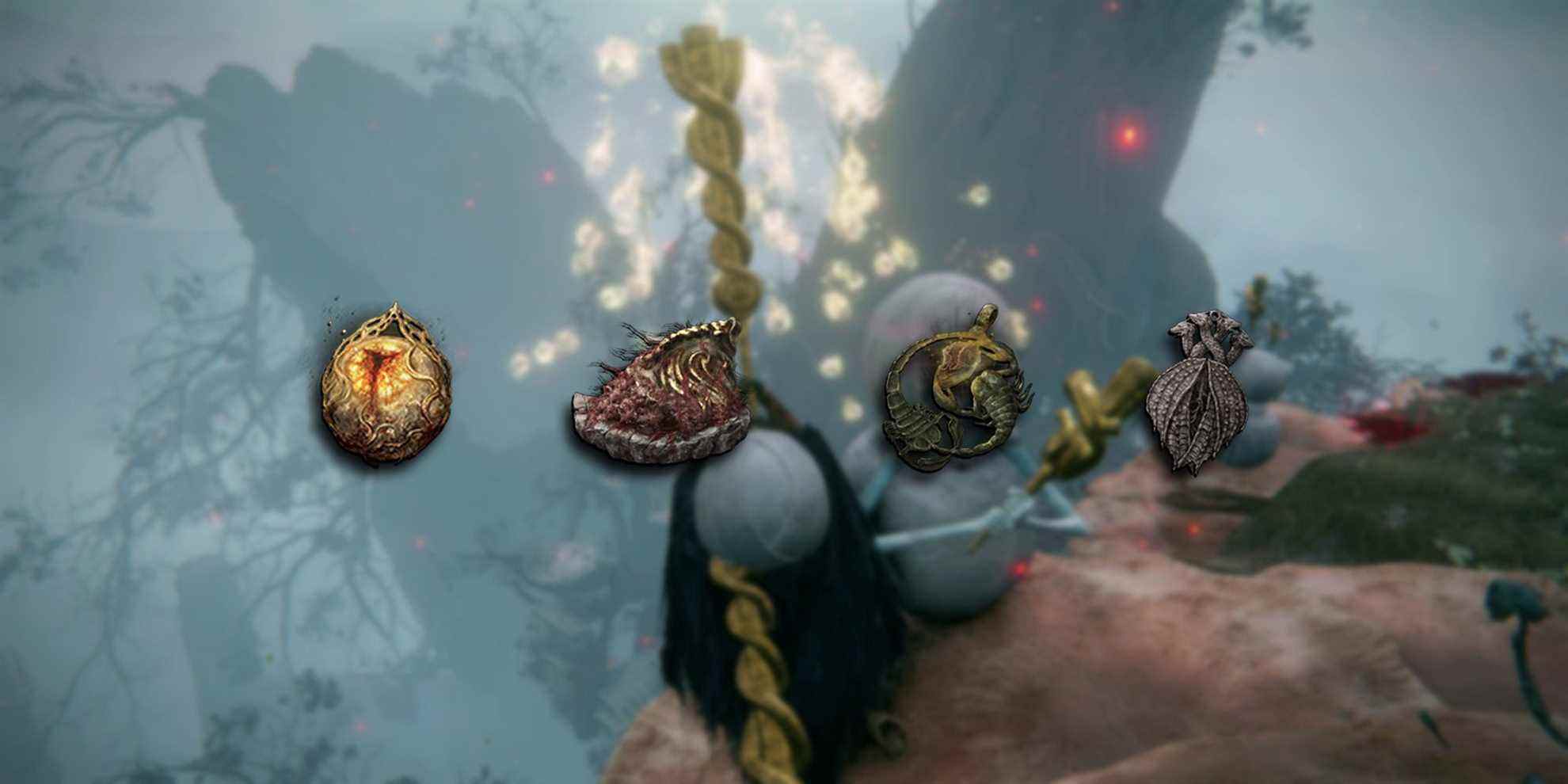 Elden Ring - PNG du talisman le plus couramment utilisé pour la construction de cor superposé sur l'image du joueur utilisant une douche à bulles