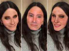 Courteney Cox vue en train d'utiliser le filtre viral Instagram Friends.