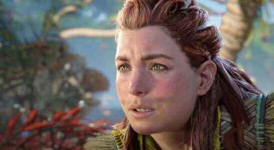 Aloy of Horizon Forbidden West wincing.