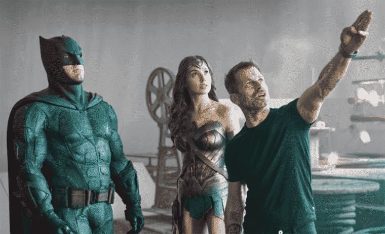 Zack Snyder with Ben Affleck and Gal Gadot on the set of "Justice League"