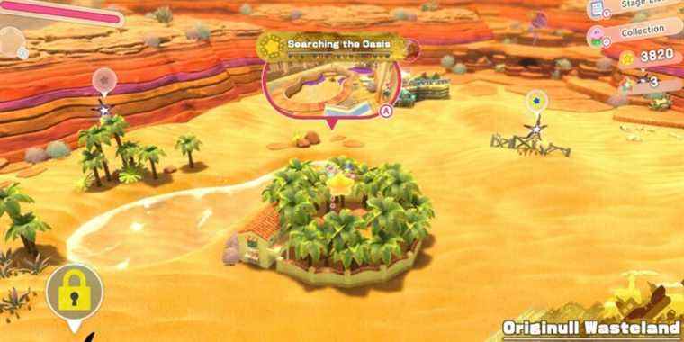 kirby-and-the-forgotten-land-title-card-searching-the-oasis