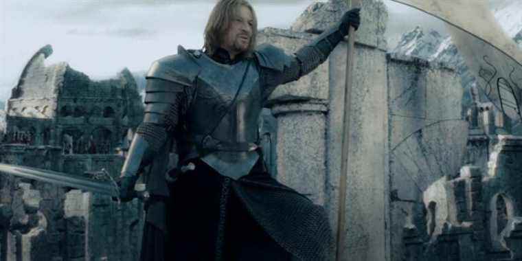 Boromir leading a charge for gondor