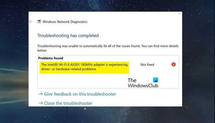 Intel(R) Wi-Fi 6 AX201 160 MHz ne fonctionne pas