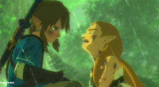 Breath of the Wild - Link and Zelda crying in the rain