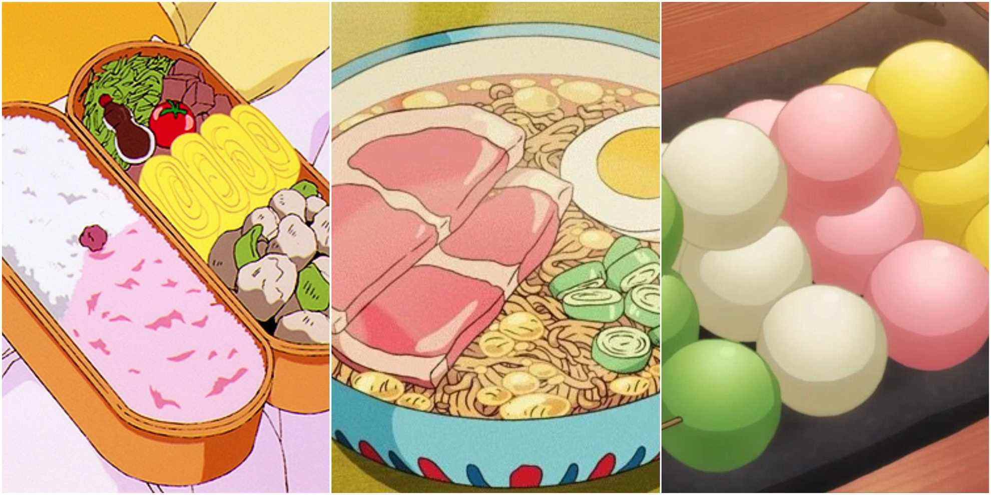 Collage of Best Food In Anime Featuring Bento Box, Ramen And Dango