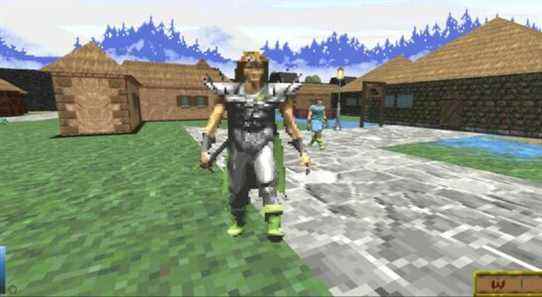 Screenshot from The Elder Scrolls 2: Daggerfall showing the player being approached by an enemy.