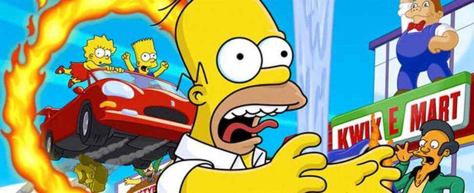 Homer screaming and running away from car.