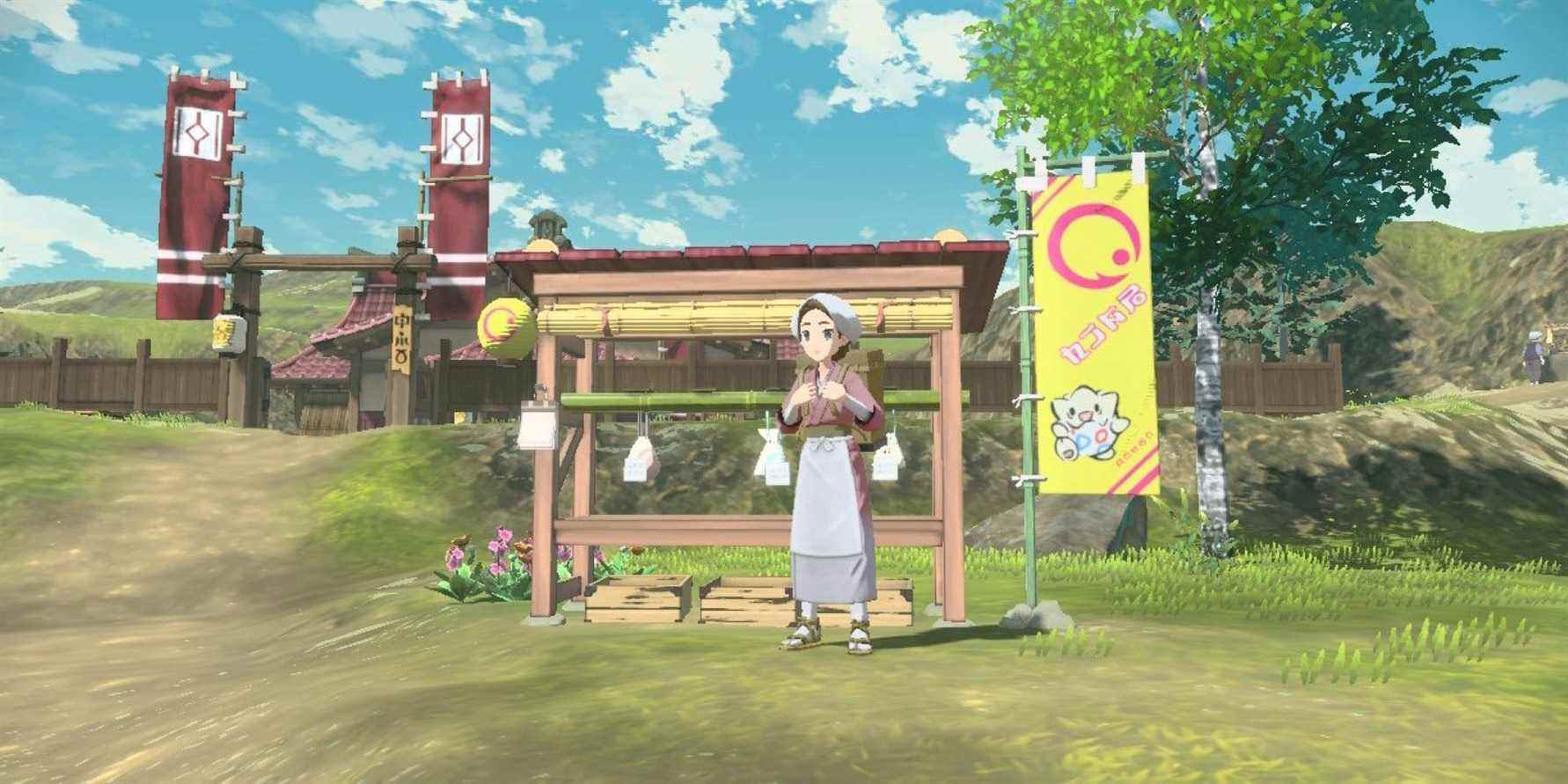 The Merit Point shop and Trading Post in Pokemon Legends: Arceus' Jubilife Village