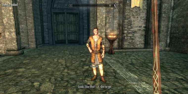 Image from The Elder Scrolls 5: Skyrim showing the courier.