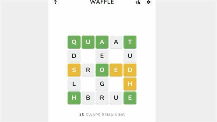 Waffle est un Wordle-like sur l'échange de lettres sur une grille de cinq mots

