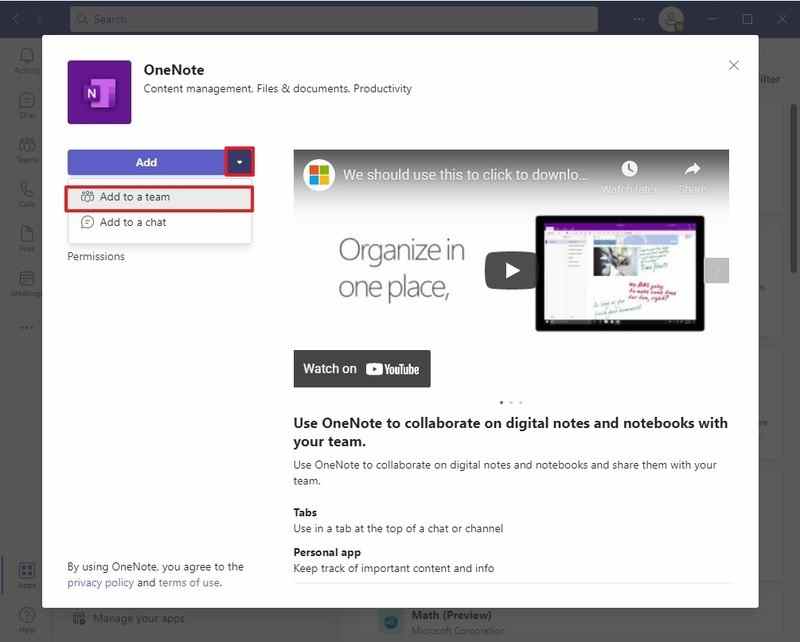 Installer OneNote dans Teams