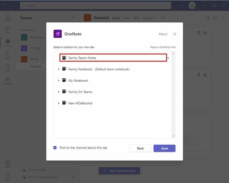 Microsoft Teams crée un nouveau bloc-notes OneNote