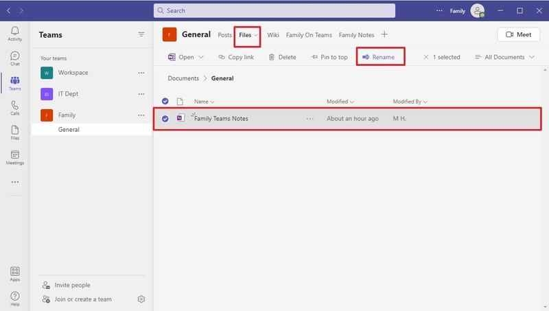 Microsoft Teams renomme le fichier OneNote