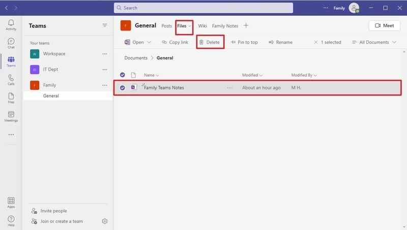 Microsoft Teams supprime le fichier de bloc-notes OneNote