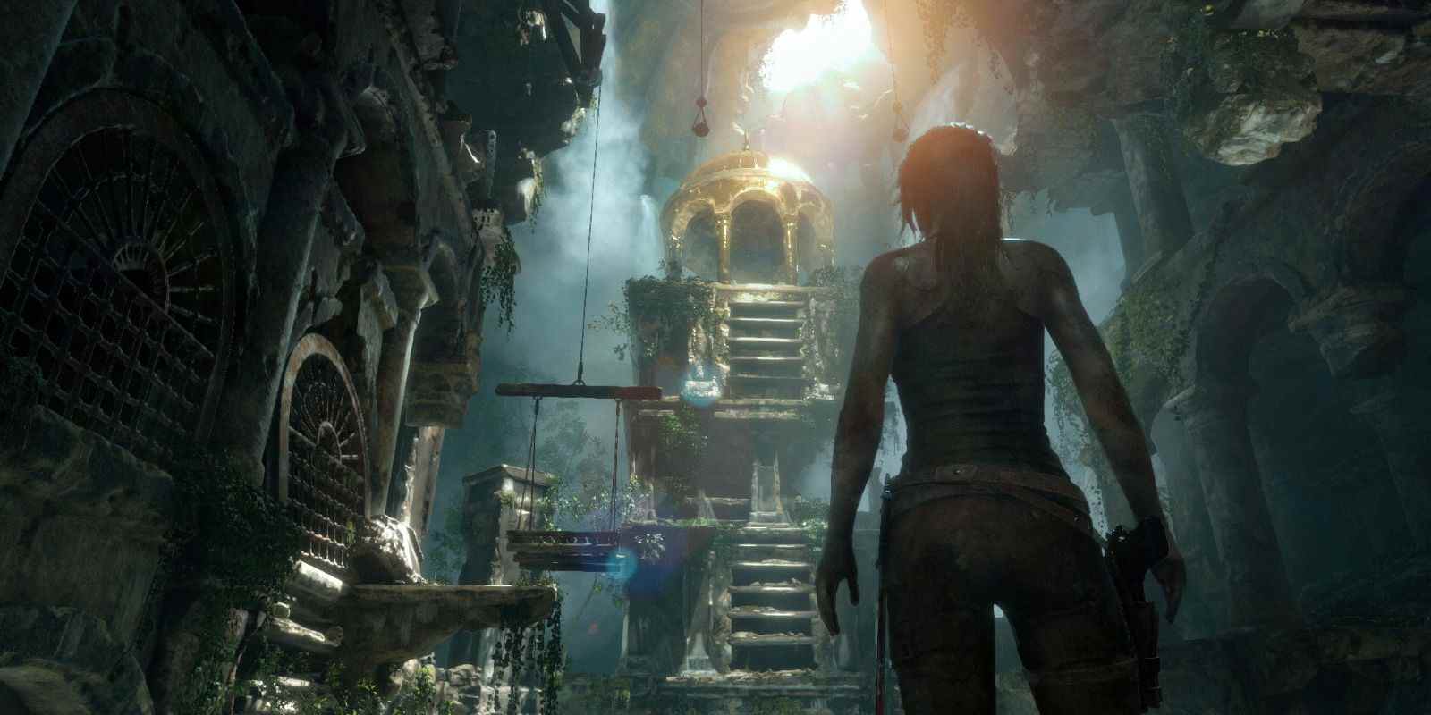 Lara Croft dans une tombe dans Tomb Raider