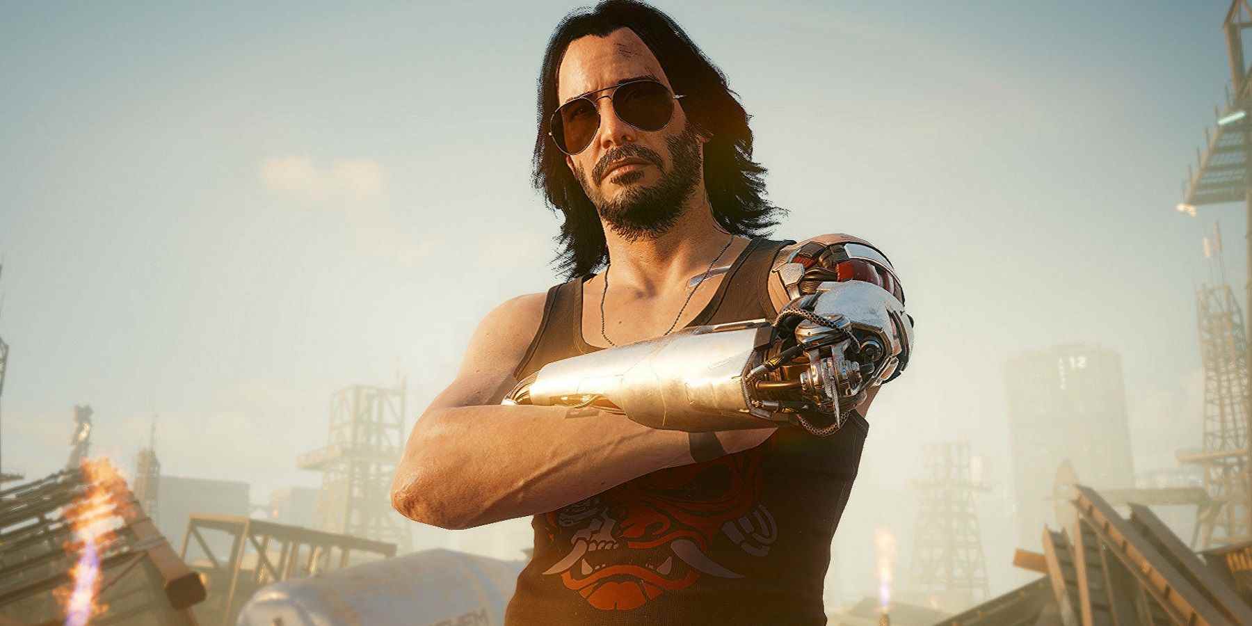 Image de Cyberpunk 2077 montrant Johnny Silverhand portant des lunettes de soleil.