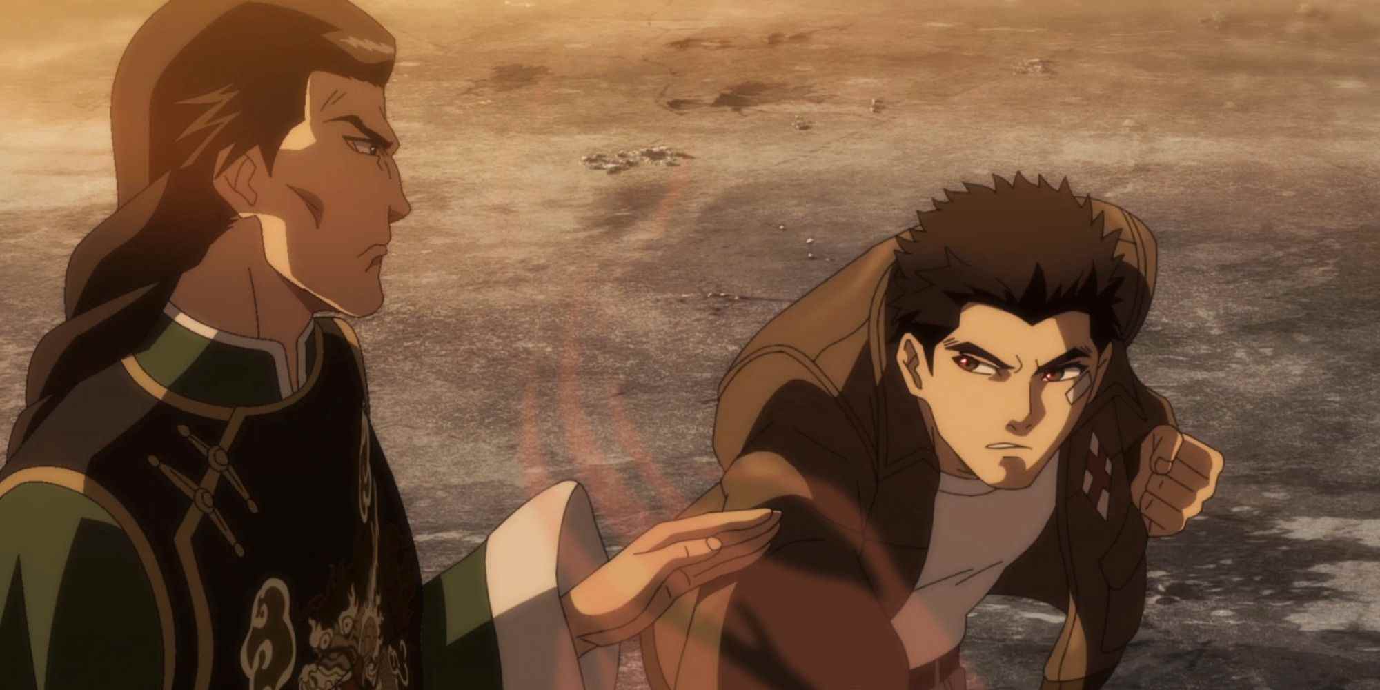 Ryo punching Lan Di in Shenmue anime