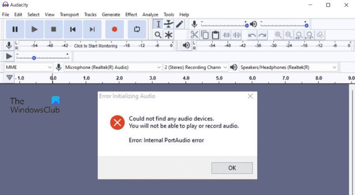 Correction de l’erreur Audacity Internal PortAudio sur un PC Windows